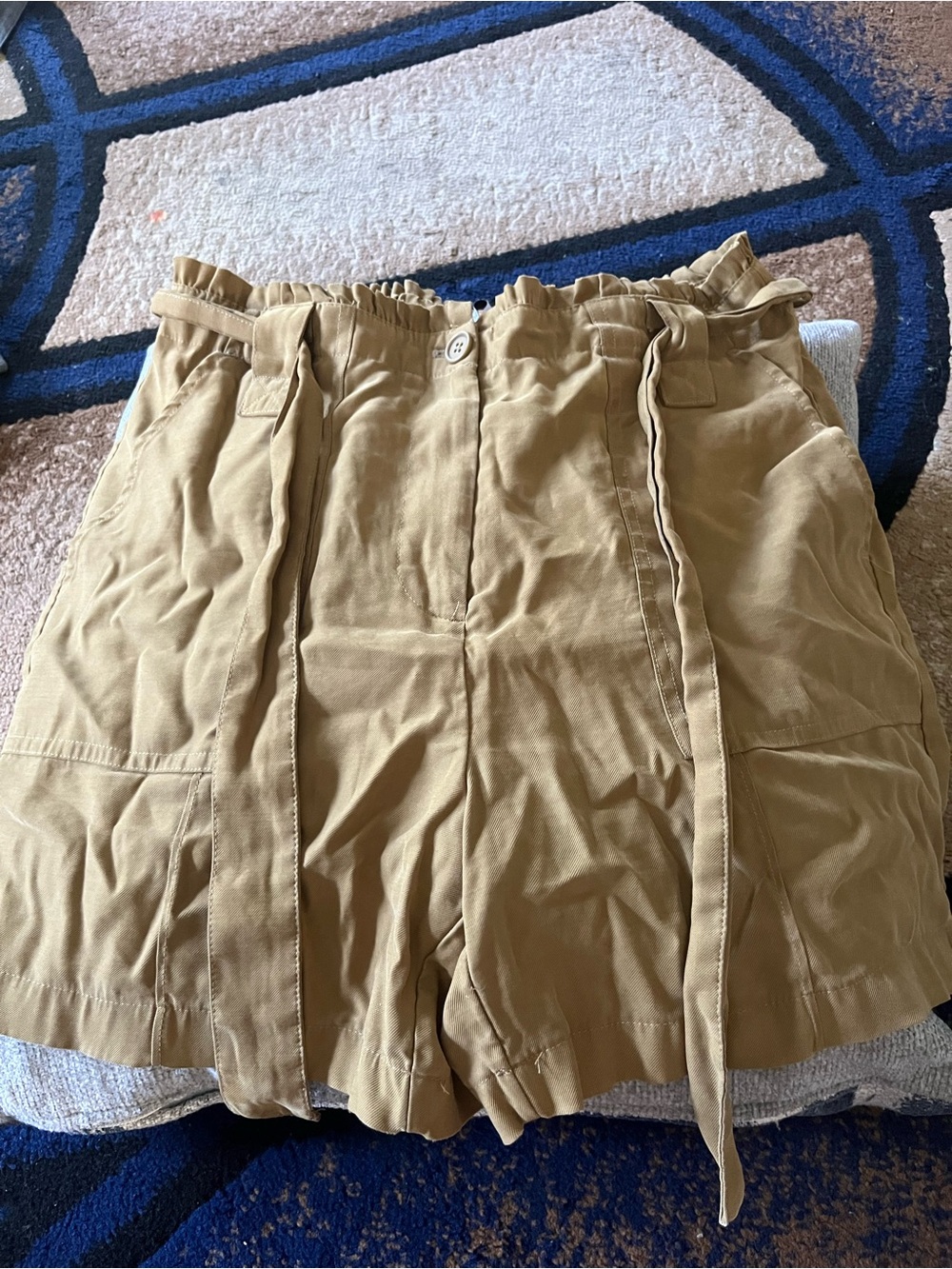 Nine West Tan High-Waist Paperbag Belted Shorts